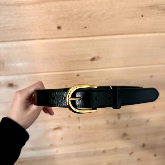 Aritzia Accent Solid Brass Leather Wide Belt in BLACK/GOLD Size S - NWT - Picture 5 of 8